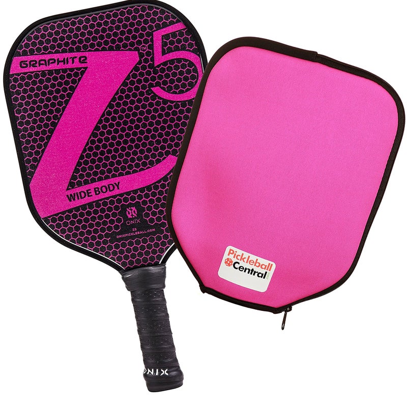 Onix Z5 Graphite Pickleball Paddle (Pink) with Cushion Grip and Pink Paddle Cover - Image 1